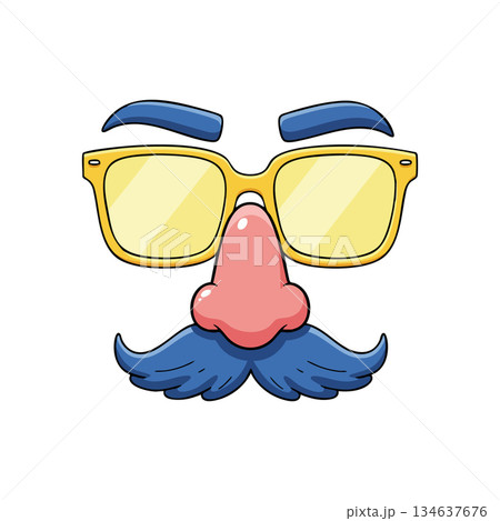 Funny cartoon disguise glasses with fake nose blue mustache and eyebrows vector illustration humorous accessory for costume party or prank Funny cartoon disguise glasses with fake nose blue mustache and eyebrows vector illustration humorous accessory for costume party or prank 134637676