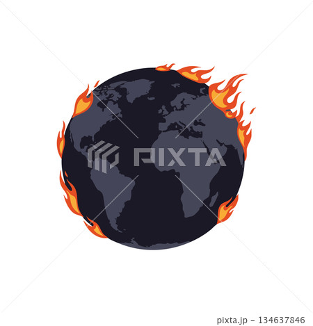 Earth on fire burning planet global warming climate change environmental crisis vector illustration Earth on fire burning planet global warming climate change environmental crisis vector illustration 134637846