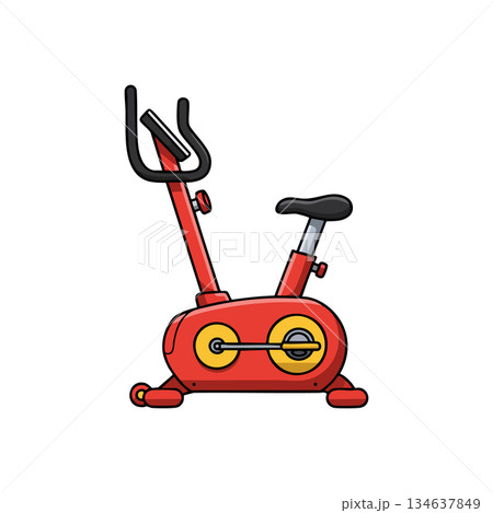 Red exercise bike fitness equipment for indoor workout and cardio training vector illustration 134637849