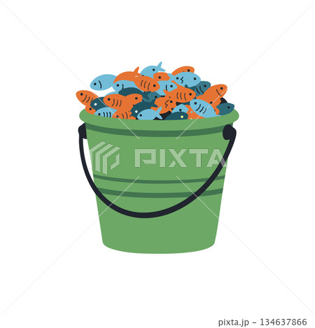 Bucket filled with colorful fish in cartoon style for fishing or seafood concept vector illustration Bucket filled with colorful fish in cartoon style for fishing or seafood concept vector illustration 134637866