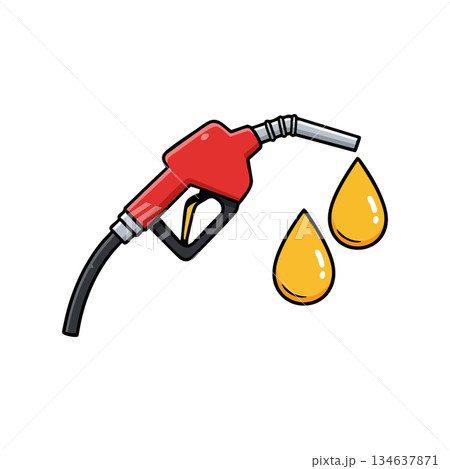 Red Fuel Pump Nozzle with Yellow Drops Fuel Gasoline Icon Vector Illustration Red Fuel Pump Nozzle with Yellow Drops Fuel Gasoline Icon Vector Illustration 134637871