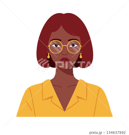 Woman with short red hair wearing glasses and yellow blouse vector portrait illustration 134637892
