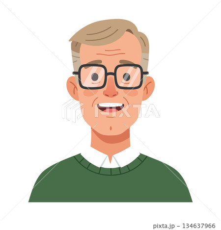 Smiling elderly man with glasses and green sweater happy portrait vector illustration Smiling elderly man with glasses and green sweater happy portrait vector illustration 134637966