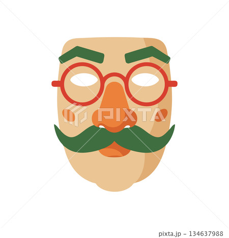 Vector illustration of man face with green mustache and eyebrows wearing red round glasses in flat style Vector illustration of man face with green mustache and eyebrows wearing red round glasses in flat style 134637988