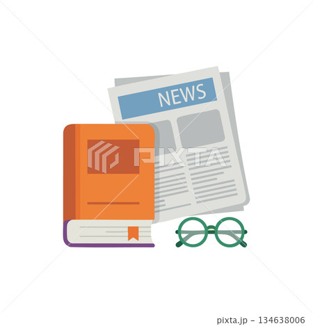 Book newspaper and eyeglasses flat vector icon for reading education and information concept 134638006