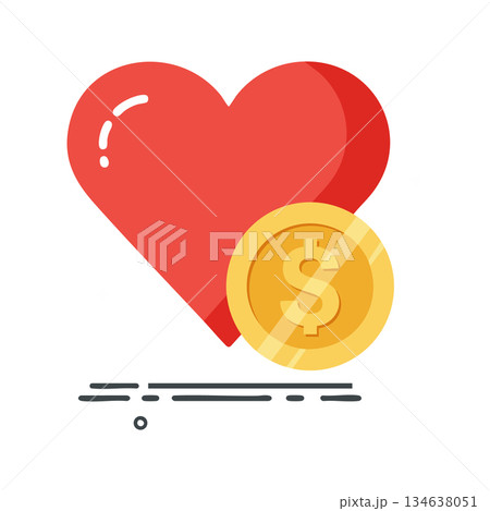 Heart symbol with golden coin and dollar sign vector illustration representing love and money concept Heart symbol with golden coin and dollar sign vector illustration representing love and money concept 134638051
