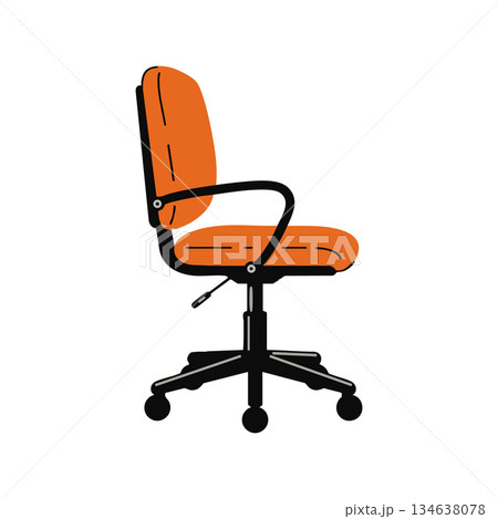 Orange ergonomic office chair with adjustable height and black base on wheels for workspace comfort and productivity Orange ergonomic office chair with adjustable height and black base on wheels for workspace comfort and productivity 134638078