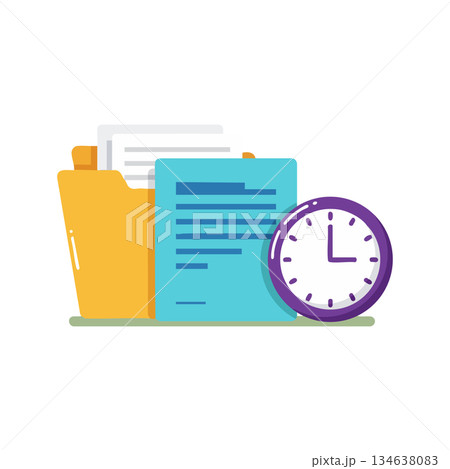 Time management concept with folder and document icons in flat vector design for productivity and organization Time management concept with folder and document icons in flat vector design for productivity and organization 134638083