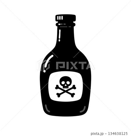 Poison bottle with skull and crossbones symbol vector illustration in black silhouette style for warning and danger signs Poison bottle with skull and crossbones symbol vector illustration in black silhouette style for warning and danger signs 134638125