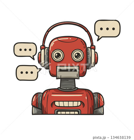Red Vintage Robot Chatting with Speech Bubbles Vector Illustration Design Red Vintage Robot Chatting with Speech Bubbles Vector Illustration Design 134638139