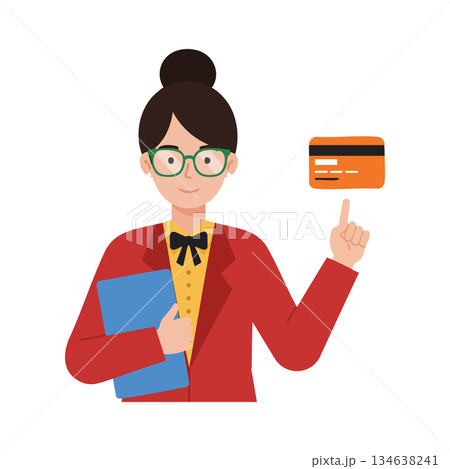 Businesswoman holding credit card and folder flat vector illustration design 134638241