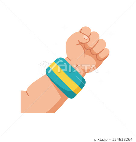 Raised fist with blue and yellow wristband symbolizing power and resistance vector illustration 134638264