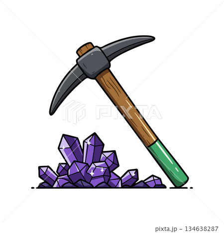 Pickaxe with purple crystals mining tool vector illustration isolated on white background 134638287