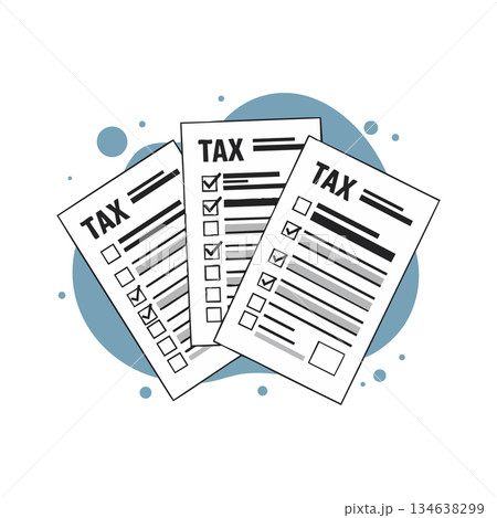 Tax forms with checkmarks and blue background vector illustration for finance and accounting concepts 134638299