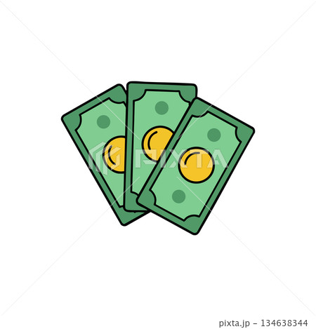 Stack of green paper money bills with yellow coins vector illustration Stack of green paper money bills with yellow coins vector illustration 134638344