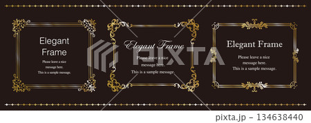 高級感のあるエレガンスなフレームセット、飾り罫、装飾デザイン、上品なあしらい、ゴールド 134638440