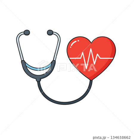 Stethoscope with red heart and heartbeat line vector medical health care symbol illustration 134638662