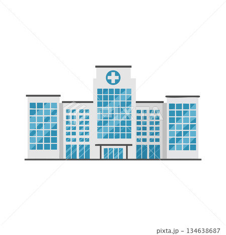 Hospital building vector with blue windows and medical cross symbol modern healthcare architecture design Hospital building vector with blue windows and medical cross symbol modern healthcare architecture design 134638687