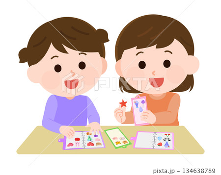シール交換をする女の子たち イラスト シール交換をする女の子たち イラスト 134638789