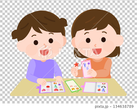シール交換をする女の子たち イラスト シール交換をする女の子たち イラスト 134638789