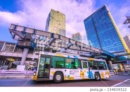 日本の東京都市景観年の瀬。フクラスデッキの上を鉄骨が覆い被さる(クローラークレーンもズラリ…) 日本の東京都市景観年の瀬。フクラスデッキの上を鉄骨が覆い被さる(クローラークレーンもズラリ…) 134639322