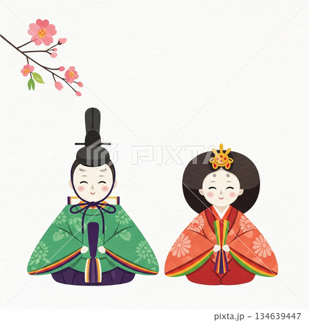 やさしい色彩の雛人形デザイン やさしい色彩の雛人形デザイン 134639447