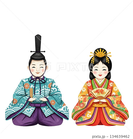 桃の節句を表現した和紙調イラスト 桃の節句を表現した和紙調イラスト 134639462