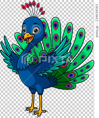 Happy Cartoon Peacock with Vibrant Feathers Happy Cartoon Peacock with Vibrant Feathers 134639563