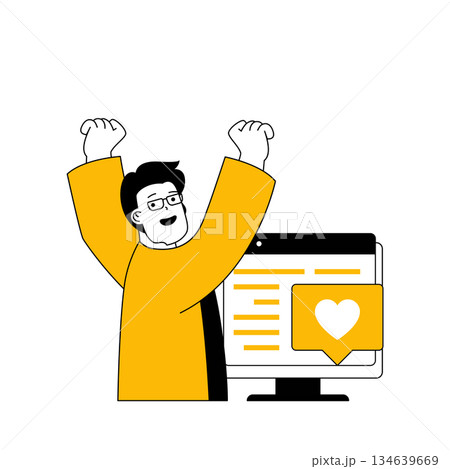 Digital business concept with cartoon people in flat design for web. Man developing e-business shop and getting best client feedback. Vector illustration for social media banner, marketing material. Digital business concept with cartoon people in flat design for web. Man developing e-business shop and getting best client feedback. Vector illustration for social media banner, marketing material. 134639669