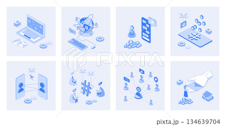 Social network 3d isometric concept set with isometric icons design for web. Collection of internet friends connection, chatting and messaging apps, posting comments with emoji. Vector illustration Social network 3d isometric concept set with isometric icons design for web. Collection of internet friends connection, chatting and messaging apps, posting comments with emoji. Vector illustration 134639704