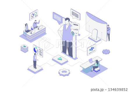 Coaching isometric concept in outline isometry design for web. People training with business coach at lecture for company employees, improves sales performance with trainer. Vector illustration. Coaching isometric concept in outline isometry design for web. People training with business coach at lecture for company employees, improves sales performance with trainer. Vector illustration. 134639852