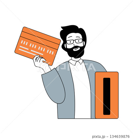 Business and finance concept with cartoon people in flat design for web. Man making financial transaction or transfer with credit card. Vector illustration for social media banner, marketing material. Business and finance concept with cartoon people in flat design for web. Man making financial transaction or transfer with credit card. Vector illustration for social media banner, marketing material. 134639876