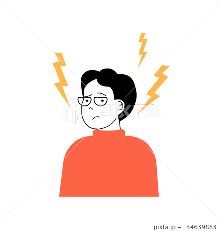 Mental health concept with cartoon people in flat design for web. Man feelings stress and anxiety, has depression and other problems. Vector illustration for social media banner, marketing material. 134639883