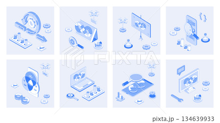 DevOps 3d isometric concept set with isometric icons design for web. Collection of agile coding operation practice, programming teamwork infrastructure, products development cycle. Vector illustration DevOps 3d isometric concept set with isometric icons design for web. Collection of agile coding operation practice, programming teamwork infrastructure, products development cycle. Vector illustration 134639933