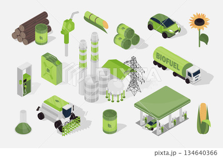 Biofuel 3d isometric mega set in flat design. Collection isometry elements of renewable bio energy, sunflower, corn, factory, car station, biodiesel canister, barrels, other. Vector illustration. Biofuel 3d isometric mega set in flat design. Collection isometry elements of renewable bio energy, sunflower, corn, factory, car station, biodiesel canister, barrels, other. Vector illustration. 134640366