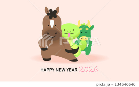 Zodiac animals with horse snake and dragon Zodiac animals with horse snake and dragon 134640640