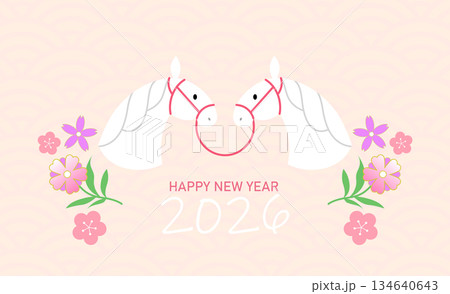 Symmetrical zodiac horses with floral pattern 134640643