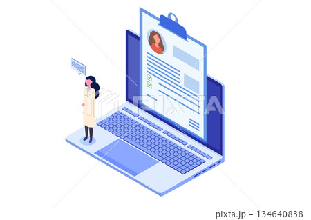 Medical record, Online doctor concept. Isometric Vector illustration. 134640838