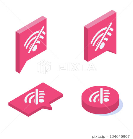 No wifi vector isometric icons set. Bad internet connection sign. 134640907