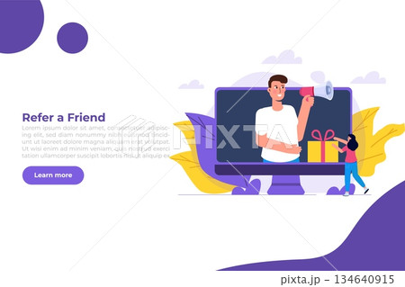 Offers referral gifts, online reward, digital referral program concept. Gift box vector illustration. Can use for template, web landing page, banner. Offers referral gifts, online reward, digital referral program concept. Gift box vector illustration. Can use for template, web landing page, banner. 134640915