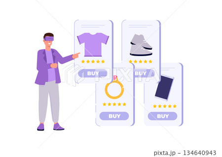 Virtual Reality Shopping, Vr in marketing, augmented vr concept. Vector illustration. Virtual Reality Shopping, Vr in marketing, augmented vr concept. Vector illustration. 134640943