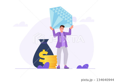 Profit or company value concept. Vector illustrations for banner, website, landing page, flyer. Profit or company value concept. Vector illustrations for banner, website, landing page, flyer. 134640944