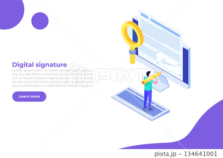 Digital signature isometric, Electronic Smart contract. Vector illustration Digital signature isometric, Electronic Smart contract. Vector illustration 134641001