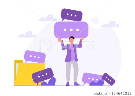 Many chat problem, communication problem or overload, spam concept. Vector illustration. 134641012