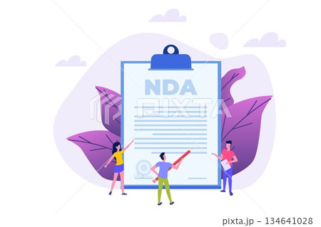 Legal restrictions,  non-disclosure agreement contract or NDA  concept. Vector illustration with tiny people. 134641028