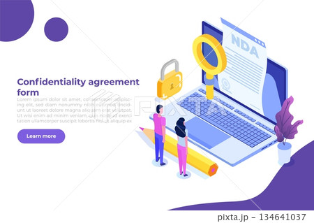 Legal restrictions,  non-disclosure agreement contract or NDA icon. Isometric Vector illustration. 134641037
