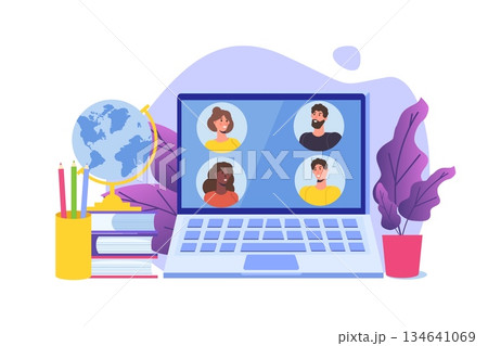 Distance learning, online education, video tutorials concepts. Vector illustration for website banner Distance learning, online education, video tutorials concepts. Vector illustration for website banner 134641069
