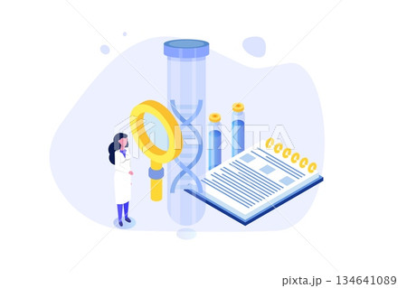 DNA test, Genetic testing, Lab research concept. Vector flat illustration DNA test, Genetic testing, Lab research concept. Vector flat illustration 134641089