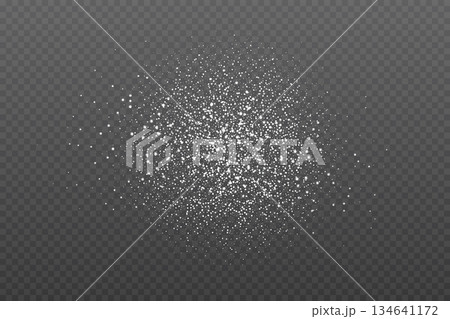 Realistic Powder sugar or salt texture, particles. Vector illustration isolated on dark grey background 134641172