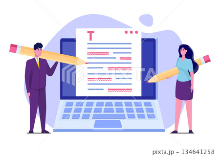Editable online document. Creative writing and storytelling, copywriting . Online education, distant learningconcept. Vector illustration. Editable online document. Creative writing and storytelling, copywriting . Online education, distant learningconcept. Vector illustration. 134641258